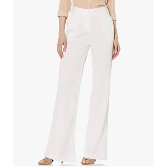 Halston Heritage Womens 6 Cream Crinkle Crepe Wide-Leg Low Rise Pants NEW - Picture 1 of 9